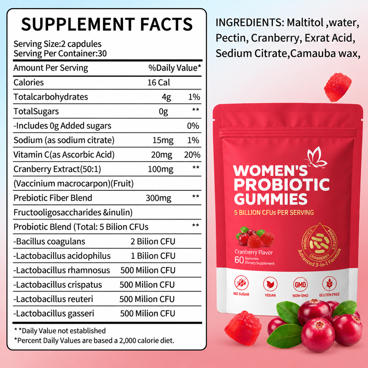 Cranberry Womens Probiotic Gummies